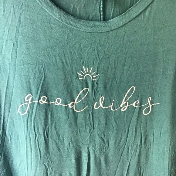 Ambrielle T Shirt Sz L Teal Green Lightweight Good Vibes Graphic Inspiration - Picture 2 of 6